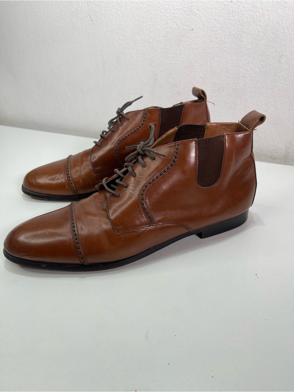 Crown Imperial Oxford Dress Shoes Men 12 D Brown Leather Cap Toe Lace-Up Preppy